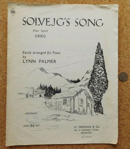 Solvejg's Song Peer Gynt by Grieg easy piano piece vintage sheet music 1950s